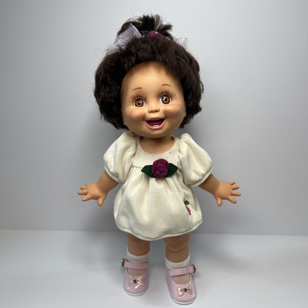 Vintage 1990 Galoob Baby Face So Happy Heidi #3 Doll Brown Eyes Cream Dress